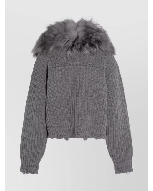Blumarine Gray Casual Jacket With Faux Fur Collar