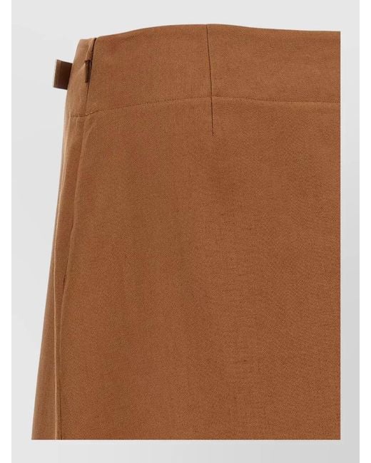 Fendi Brown Linen Skirt High Waist Belt Detail Slit