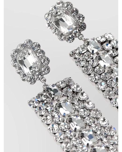 Self-Portrait White Crystal Droplet Earrings Dangling Square Accents