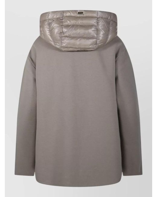 Herno Gray Hooded Quilted Jacket Long Sleeves Drawstring