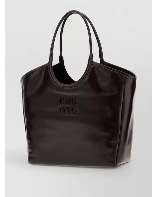 Miu Miu Black Ivy Leather Shopping Tote Bag Top Handles