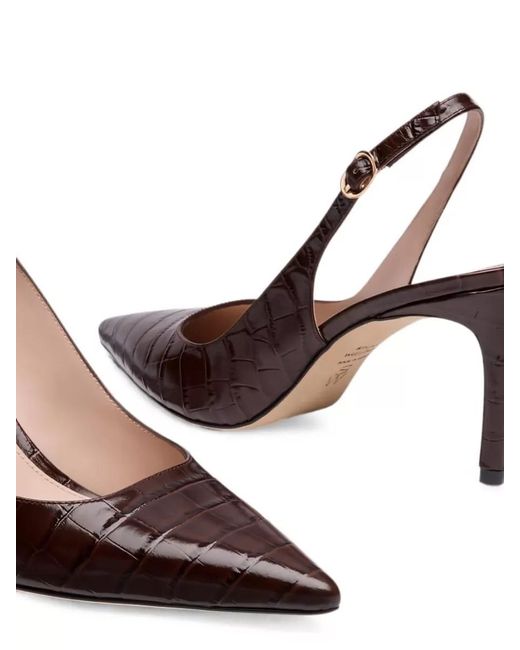 Stuart Weitzman Pink Slingback Pumps Croc Embossed Nylon Silk Pointed Toe