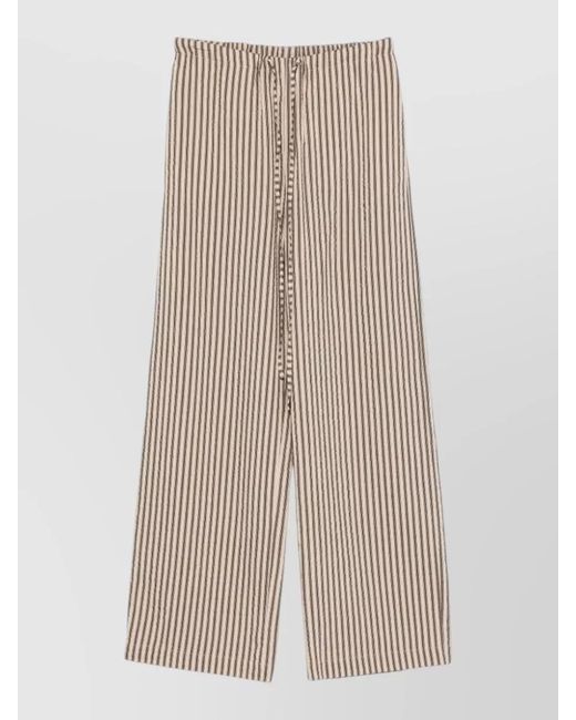 Alysi Natural Wide Leg Striped Pants Elastic Waistband