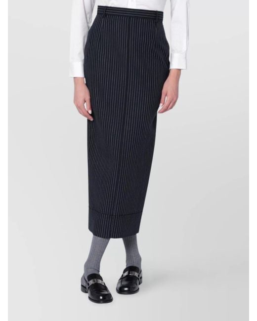 Thom Browne Blue Pinstriped High Waist Pencil Skirt With Belt Loops