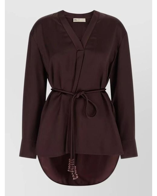 Tory Burch Purple Satin Dress V Neckline Waist Tie