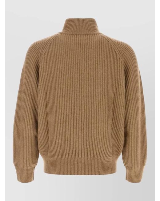 LeKasha Brown Cashmere Lette High Neck Ribbed Sweater for men