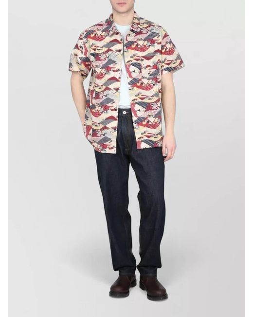 YMC Red Malick Shirt Short Sleeves All Over Print for men