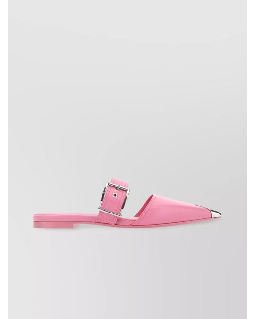 McQueen Pink Leather Buckled Mules