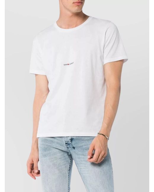 Saint Laurent White Logo Cotton Crewneck Short Sleeve T-Shirt for men