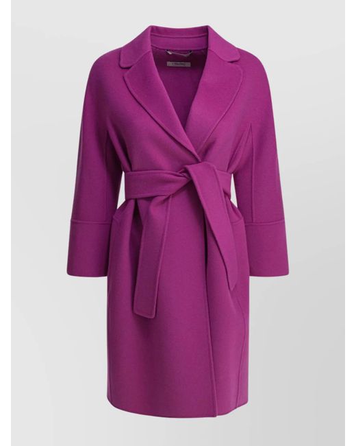 Max Mara Purple Waist Belted Mid-Length Coat With Notched Lapels