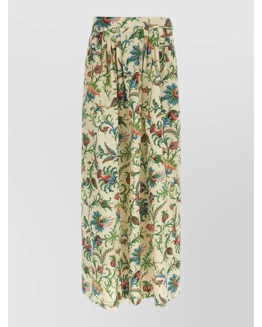 Etro Metallic Cotton Floral Print Pleated Skirt