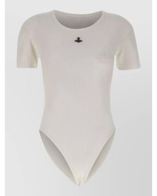 Vivienne Westwood White Crew Neck Top Orb Embellishment Stretch