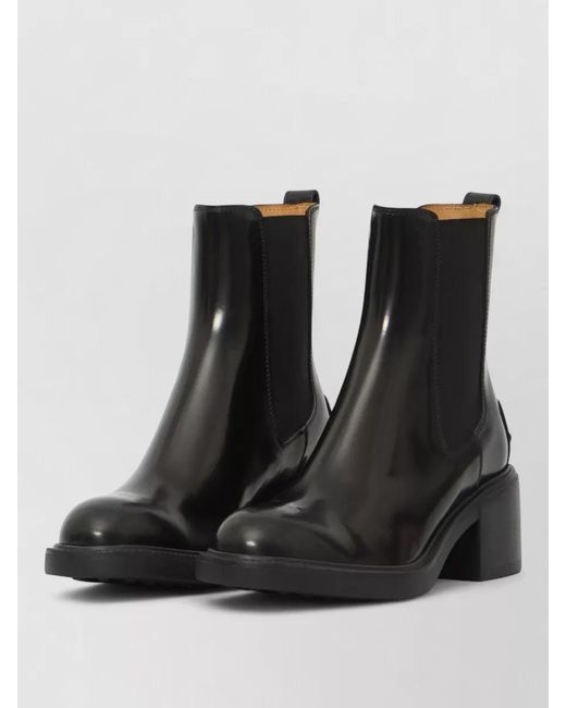Tod's Black Leather Ankle Lace Up Boots Block Heel