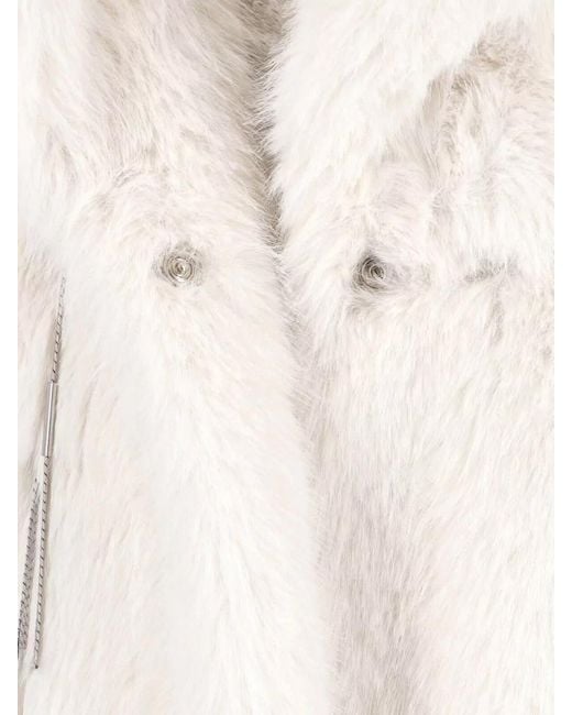 Dondup White Belted Faux Fur Mid Length Coat
