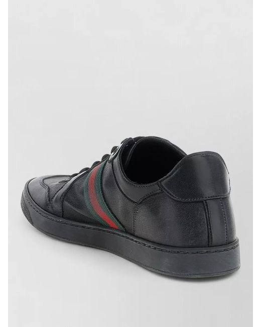 Gucci Black Stretch Leather Lace Up Sneakers for men