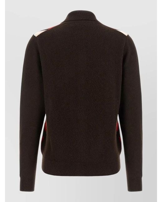 Miu Miu Red Cashmere Cardigan Polo Collar Argyle Knit