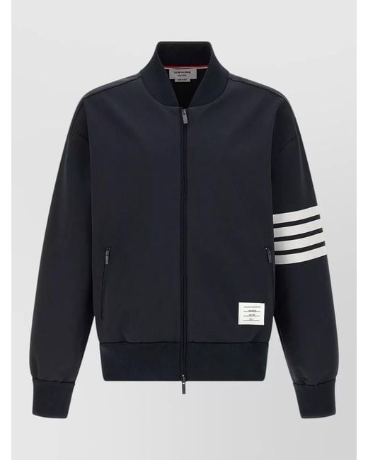 Thom Browne Blue Viscose Bomber Jacket Striped Sleeves for men