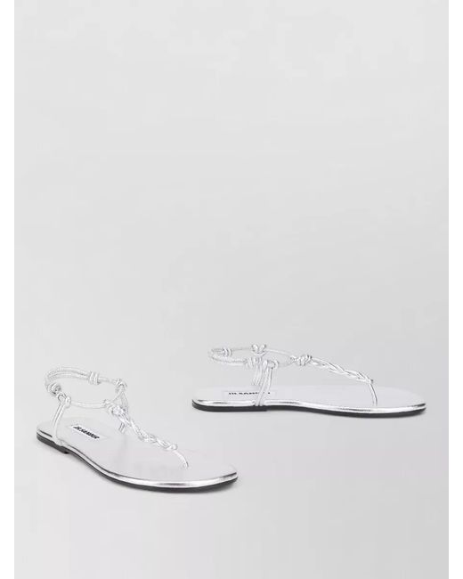 Jil Sander White Metallic Leather Flat Sole Slide Sandals