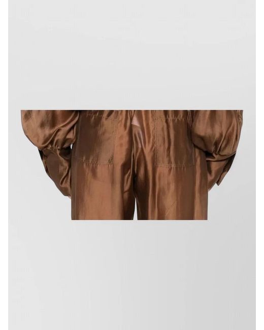 Thelatest Brown Diana Crewneck Blouse Balloon Sleeves Shine