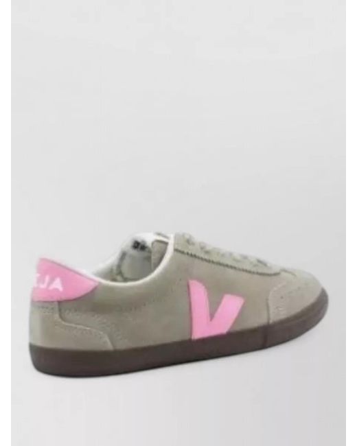 Veja Gray Lace Up Sneaker Contrast Sole Design