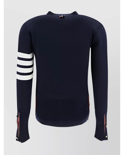 Thom Browne Blue Wool V-Neck Ribbed Cardigan