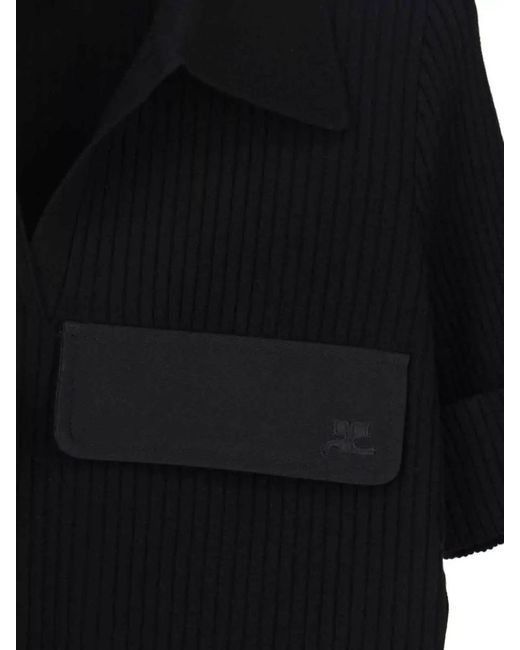 Courreges Black Short-Sleeve Polo Top