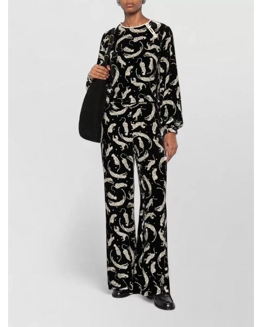 Forte_forte Black Velvet Printed Pyjama Bottoms