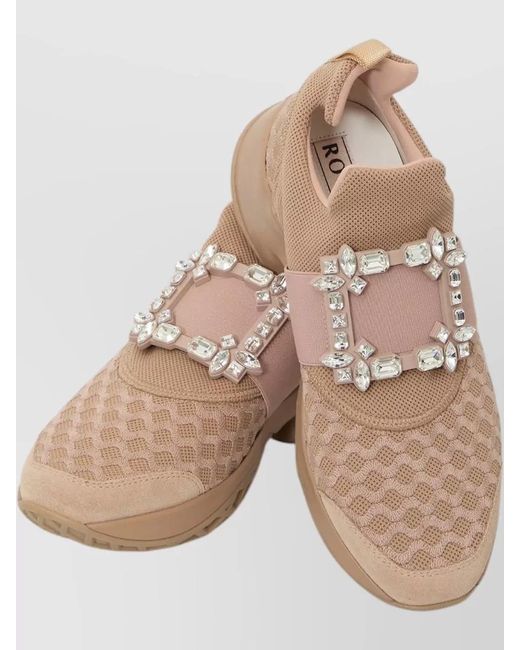 Roger Vivier Natural Viv Run Sneakers Mesh Buckle Crystals