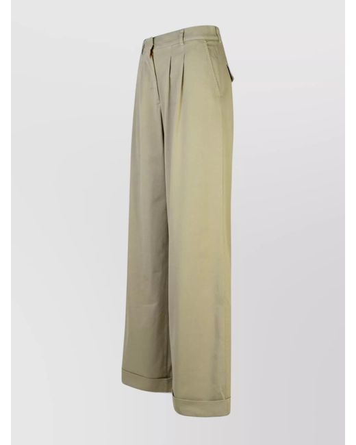 Palm Angels Natural Cotton Pleated Wide-Leg Trousers
