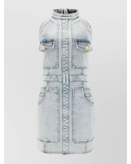 Balmain Blue Cotton Mini Dress