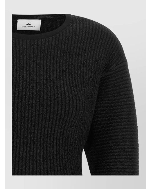 Elisabetta Franchi Black Knit Dress Pleated Skirt Long Sleeves