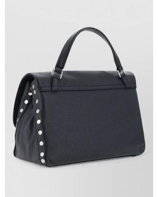 Zanellato Black Shoulder Bag Calfskin Studs Metal Handle