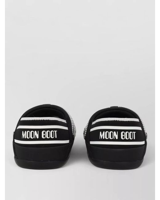 Moon Boot Black Flat Sole Rope Detail Round Toe Slippers
