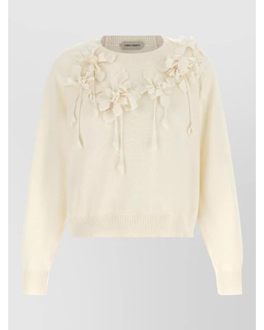 Alberta Ferretti Natural Flower Knit Crew Neck Sweater