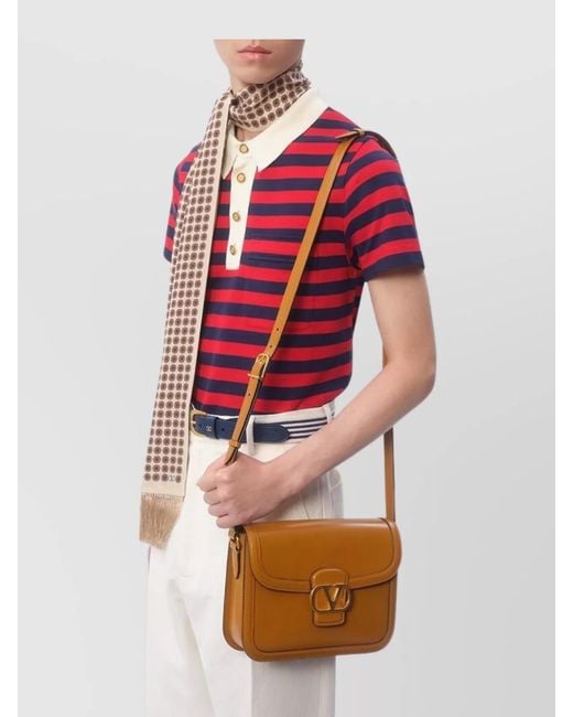 Valentino Garavani Red Striped Cotton Polo Shirt for men
