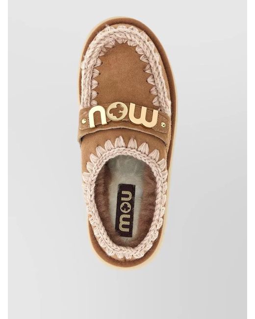 Mou Brown Bounce Clog Slippers Embroidered Detail Flat