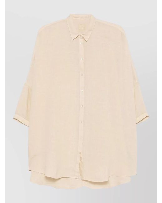 120% Lino Natural Linen Shirt Long Sleeves Breathable Collar