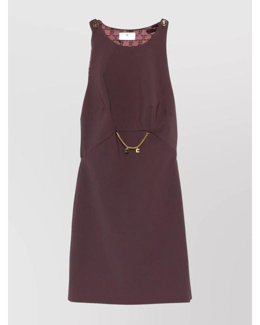Elisabetta Franchi Purple Sleeveless Chain-Embellished Mini Dress