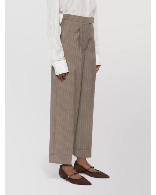 Max Mara Natural Virgin Wool Pinstriped High-Rise Tapered Trousers
