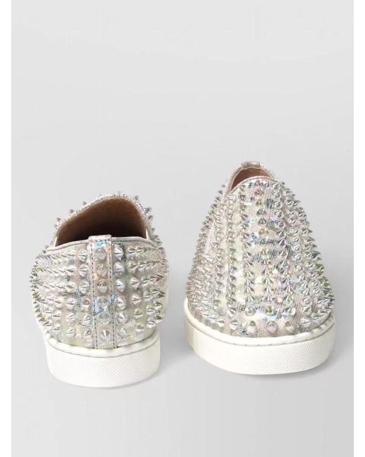 Christian Louboutin Gray Embellished Leather Slip-On Sneakers