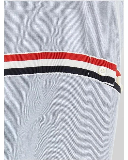 Thom Browne Blue Striped Cotton Long-Sleeve Button-Down Shirt for men