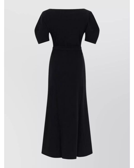 Lemaire Black Cotton Linen Dress Belted Waist Maxi
