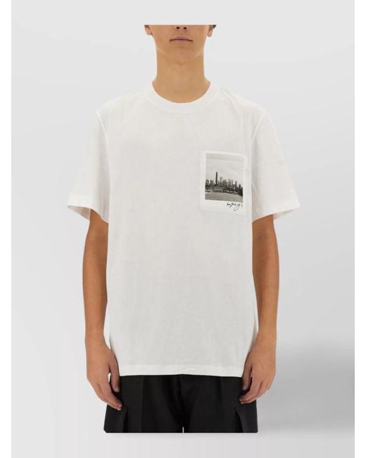 Helmut Lang White Graphic Print T-Shirt With Chest Pocket for men