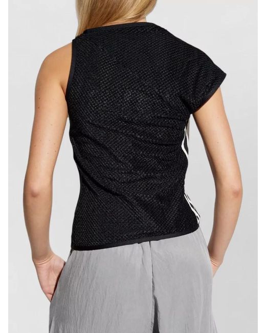 Y-3 Black Waffle Knit Asymmetric One Shoulder Top