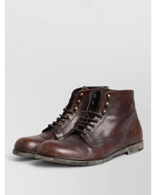 Dolce & Gabbana Brown Leather Lace Up Ankle Boots for men