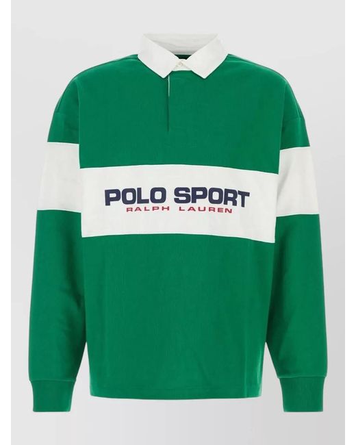 Polo Ralph Lauren Green Color Block Long Sleeve Cotton Polo Shirt for men