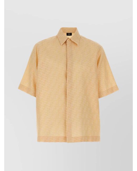 Fendi Natural Linen Blend Ff Jacquard Oversized Short-Sleeve Shirt for men
