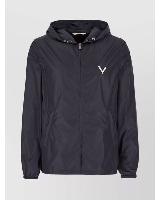 Valentino Garavani Blue Nylon Hooded Windbreaker Jacket for men