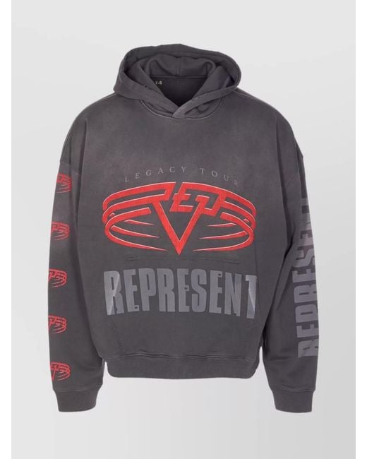 Represent Gray Cotton Oversized Printed Hoodie for men
