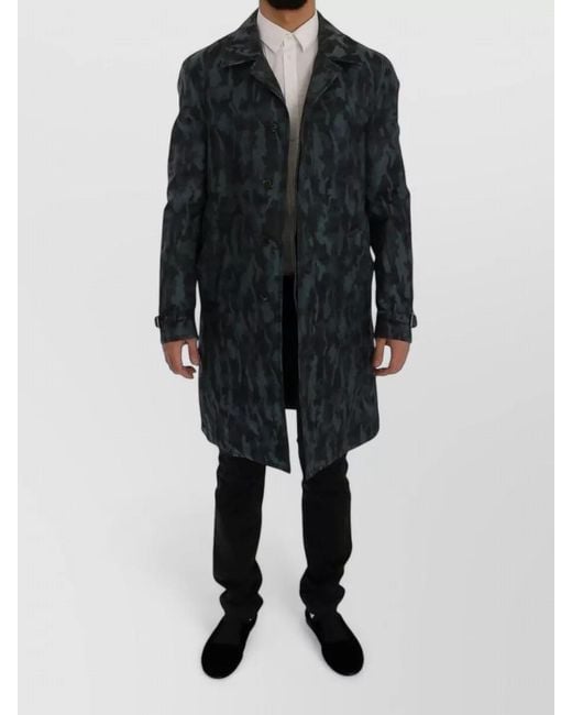Dolce & Gabbana Black Camouflage Trench Coat Long Buckle Detail for men
